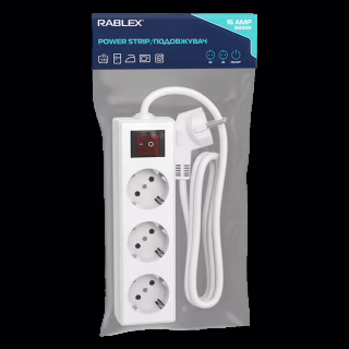 Мережевий фільтр Rablex RB3-2M 3 розетки 2 метри 16 A 1.5mm 3500W
