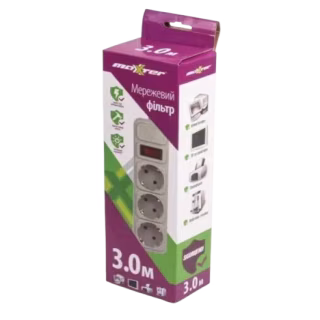 Сетевой фильтр Maxxter SPM3-G-10G 3 гнезда, 3 метра