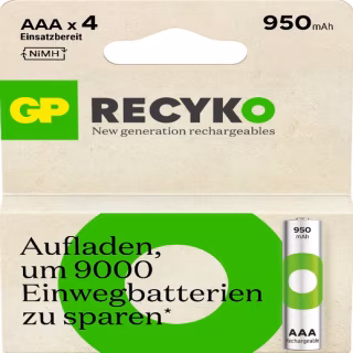 Аккумулятор GP Recyko 950mAh Eco, Ni-MH AAA, 1.2V, 2.4A, LSD70-5, Box 4шт.