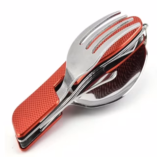 Туристический столовый прибор Ложка Вилка красный