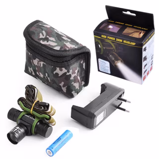 Налобный фонарь Police 6660-XPE, ЗУ 220V, 1x14500, zoom, чехол