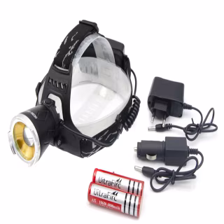 Налобный фонарь WD111, 2х18650 Акк., T6+XPE, ультрафиолет, Zoom, MicroUSB ЗУ