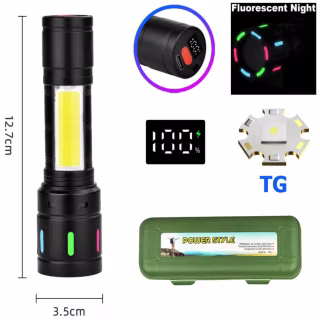 Ручной фонарь BL-627-TG+COB, Li-Ion аккумулятор, индикация заряда, ЗУ Type-C, zoom