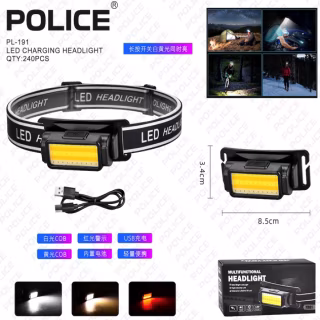 Налобний ліхтар PL-191, холодний, теплий, червоний світло, ЗУ Type-C, сенсор