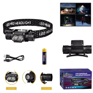 Налобный фонарь PL-103L, 1х18650, ЗУ Type-C