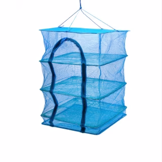 Сушка сетка для рыбы и других продуктов 3 полки синяя 50х50х70