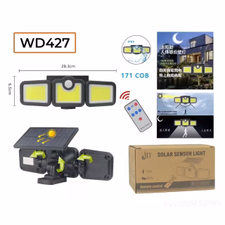 Настенный фонарь c солнечной панелью /датчик -движения-освещения  JD + solar / пульт /  WD427