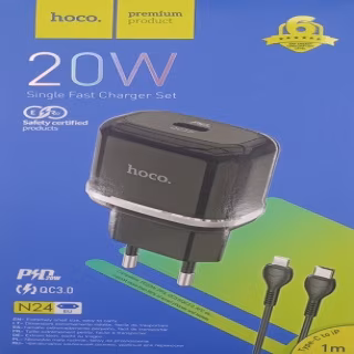 Сетевое зарядное устройство Hoco N24 Fast Charge (20W) + кабель Type-C to Lightning