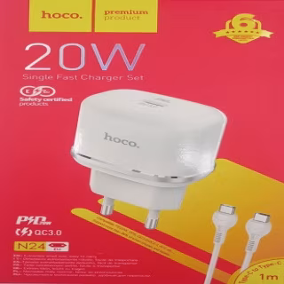 Сетевое зарядное устройство Hoco N24 Fast Charge (20W) + кабель Type-C to Type-C