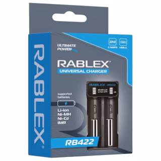 Зарядний пристрій Rablex RB422, універсальний на 2 акуми. Ni-MH/Ni-Cd: AA, AAA, AAAA, C, SC, F6