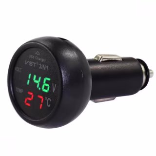 Вольтметр з термометром + 1 USB в автомобіль VST-706-4, кр/зел.