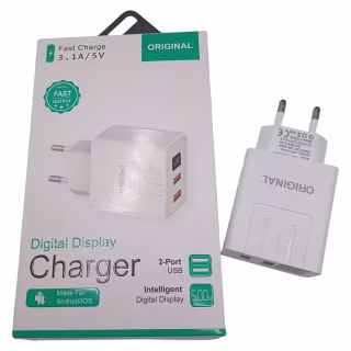 Сетевое зарядное устройство 2xUSB A-14 (Digital Display, QC03), арт. 5740