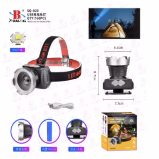 Налобний ліхтар SQ-820, 1x18650, ЗУ microUSB