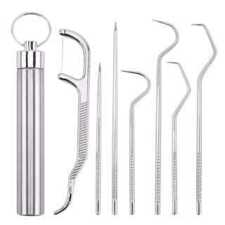 Набір інструментів для чищення зубів 7 шт + футляр металевий