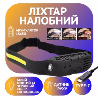 Налобний ліхтар Bailong BL-W689, G28-LM+COB, Білий, Червоний, Motion Sensor, Li-Ion акум., Type-C