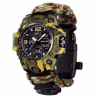 Часы наручные SKMEI 1155BCMGN, PARACORD, GREEN CAMO, Compass, термометр, свисток, кресало, 10460