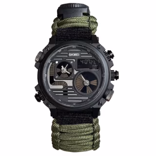 Годинники наручні SKMEI 2202AG, PARACORD, ARMY GREEN, компас, термометр, свисток, кресало, 10347