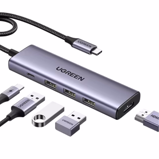 Концентратор Ugreen USB-C to HDMI + 3xUSB 3.0 + PD CM511 gray (15596)