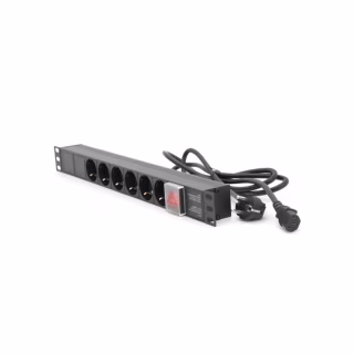 Силовий блок Ritar 19" 6 розеток, кабель 1.8m алюм. корпус с вимикачем (1U-M6-K-C13)