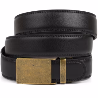Ремінь Vintage Чоловічий з латунною прямокутною пряжкою Чорний (20332)