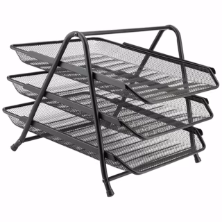 Лоток для бумаг Axent горизонтальный 3-в-1, металлическая сетка 350х295х263 мм Чер (2122-01-A)