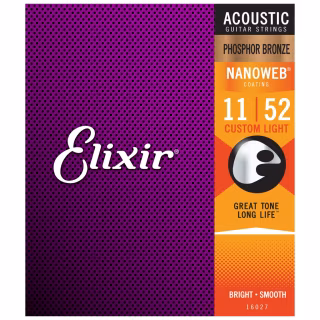 Струны для гитары Elixir 16027 Nanoweb Phosphor Bronze Acoustic Custom Light (11-52) (240662)