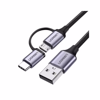 Дата кабель USB 2.0 AM to USB-C + Micro 5P 1.0m 3A US177 black Ugreen (30875)