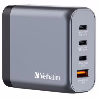 Зарядное устройство Verbatim GaN 140 W 4 ports (2xUSB-C-140 W,USB-C 20 W /USB-A -3.0) (32203)