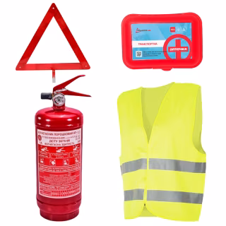 Набор техпомощи Poputchik з вогнегасником ВП-2 "Економічний" (ВП-2+Знак+Аптечка+Жилет) (33-017-IS)