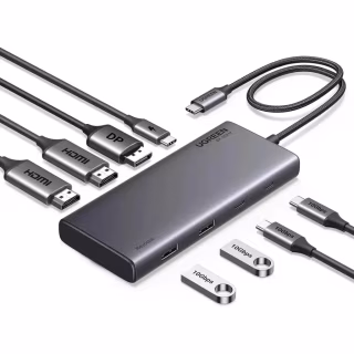 Концентратор Ugreen USB-C to 2xUSB 3.2 + 2xUSB-C 3.2 + 2xHDMI + DP 4K60Hz + PD 100W CM639 gray (35625)