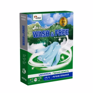 Стиральный порошок Wash&Free Universal Горная свежесть Для ручной стирки 400 г (4262396143334)