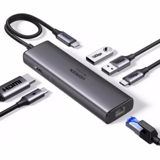 Концентратор Ugreen USB-C to HDMI + 2xUSB 3.2 + USB-C 3.2 + RJ45 + PD CM512 gray (45000)
