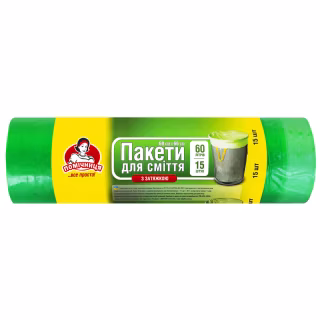 Пакети для сміття Помічниця З затяжками 60 л 15 шт. (4820012347155)