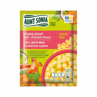 Пища быстрого приготовления Тьотя Соня Суп куриный со звездочками 60 г (4820015104441)