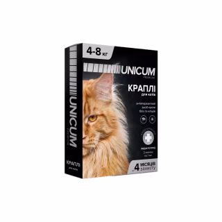 Капли для животных Unicum Premium от блох и клещей на холку для кошек массой 4-8 кг/3 шт (4820150201777)
