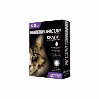 Краплі для тварин Unicum COMPLEX проти бліх, кліщів і гельмінтів на холку для кішок 4-8 кг/4 шт (4820150202491)