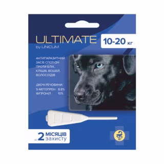 Краплі для тварин Unicum ULTIMATE від бліх, кліщів, вошей та волосоїдів для собак 10-20 кг (s-метопрен, фіпр) (4820150203061)