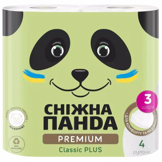 Туалетний папір Сніжна Панда Premium Classic Plus 3 шари 4 рулони (4820183972828)