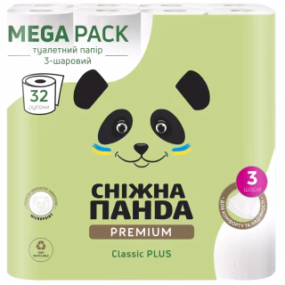 Туалетная бумага Сніжна Панда Premium Classic Plus 3 слоя 32 рулона (4820183972866)