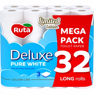 Туалетний папір Ruta Pure White Deluxe 3 шари 160 відривів 32 рулони (4820202896135)