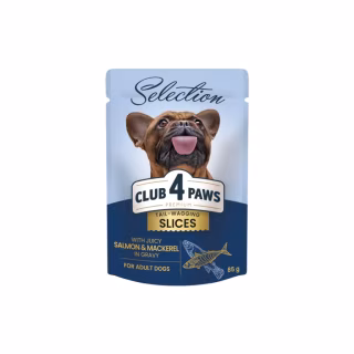 Влажный корм для собак Club 4 Paws Selection Плюс Кусочки с лососем и макрелью в соусе 85 г (4820215368056)