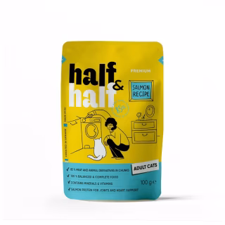 Влажный корм для кошек Half&Half кусочки с лососем в желе 100 г (4820261920901)