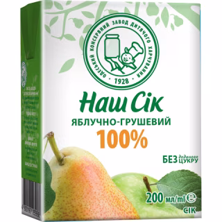 Сік дитячий Наш Сік Яблучно-грушевий 200 мл (4820264290032)