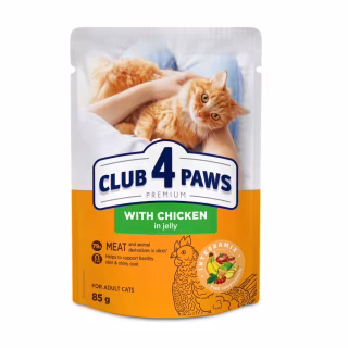 Вологий корм для кішок Club 4 Paws з куркою в желе 85 г (4820269143623)