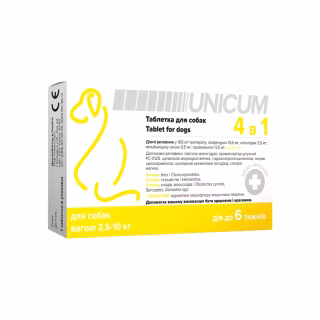 Таблетки для животных Unicum 4 в 1 от блох, клещей, гельминтов с пробиотиком для собак 2.5-10 кг (4820275970312)