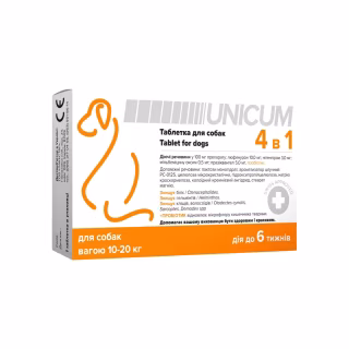 Таблетки для животных Unicum 4 в 1 от блох, клещей, гельминтов с пробиотиком для собак 10-20 кг (4820275970329)