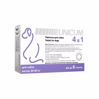 Таблетки для тварин Unicum 4 в 1 від бліх, кліщів, гельмінтів з пробіотиком для собак 20-40 кг (4820275970336)