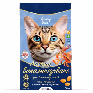 Лакомство для котов Lucky Star Витаминизированный с крабом и креветкой 30 г (4820275972170)