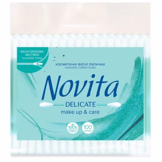 Ватные палочки Novita Delicate в полиэтиленовом пакете 100 шт. (4823071615906)