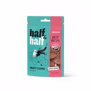 Ласощі для собак Half&Half у формі м'ясних монеток з яловичиною 100 г (4823082431816)